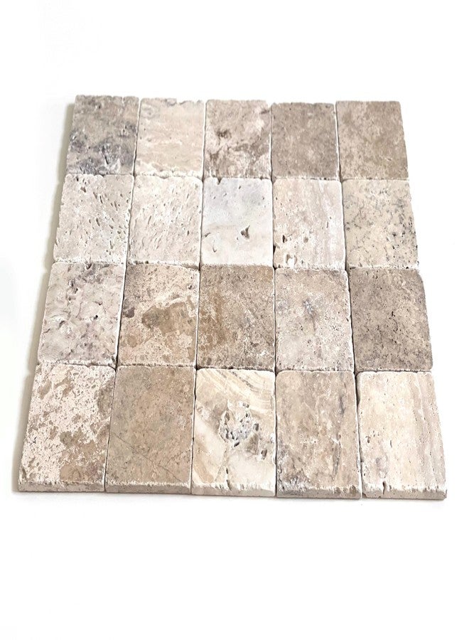 Marble Object Beige 4'' X 4'' Travertine with Fossil Coasters Stone Drink Spills Coasters Tumbled Stone Set of 4 Pieces - Image 2